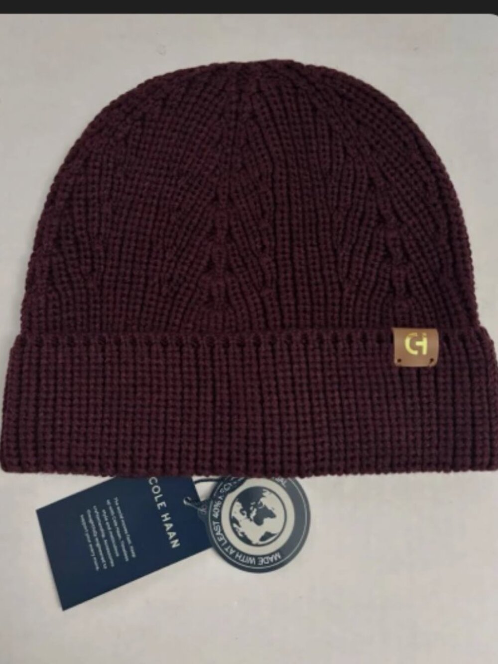 Cole Haan Cable Knit Cuffed Beanie Unisex One size, NWT Bloodstone